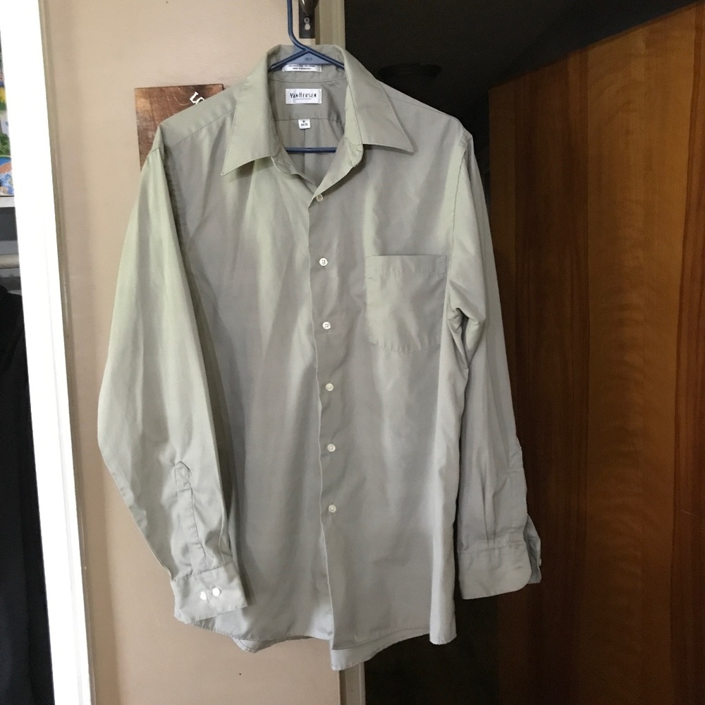 Mens Van-Heusen shirt Sz 16 Looks green/beige long sleeve